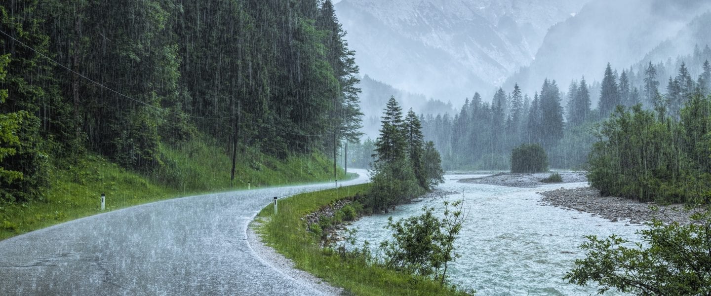 Rainy day on a curvy road