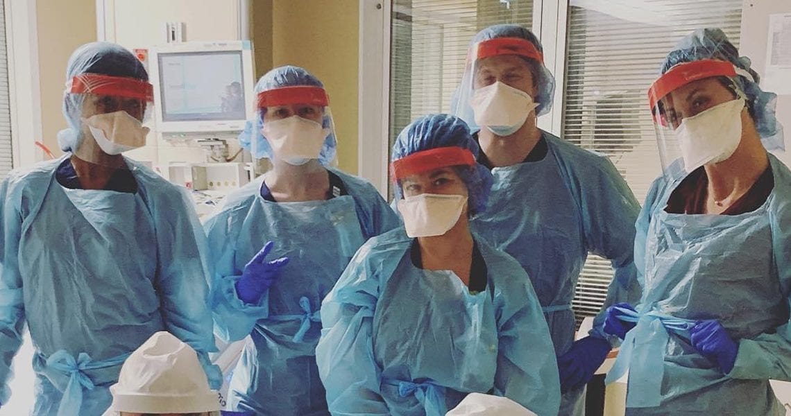 Employees at TriStar Centennial Medical Center: Dr. Joyce Williams, ICC Intensivist; Tessa Starkey, RN; Rachel Oddo, BSN, RN; Kevin Homen, RN; Kimberly Harvey, BSN, RN, CCRN